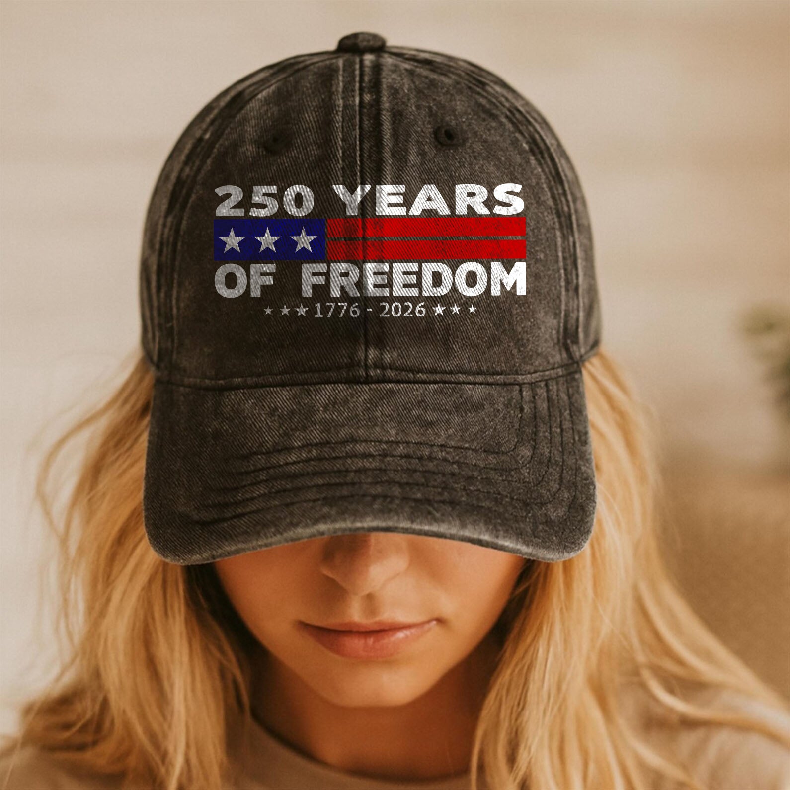 250 Years of Freedom Printed Vintage Washed Denim Baseball Cap | America 250 Anniversary Hat 683036 - Image 5