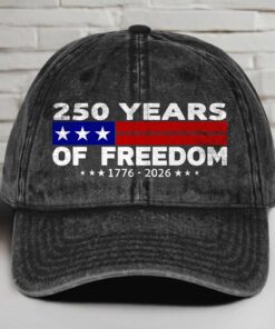 250 Years of Freedom Printed Vintage Washed Denim Baseball Cap | America 250 Anniversary Hat