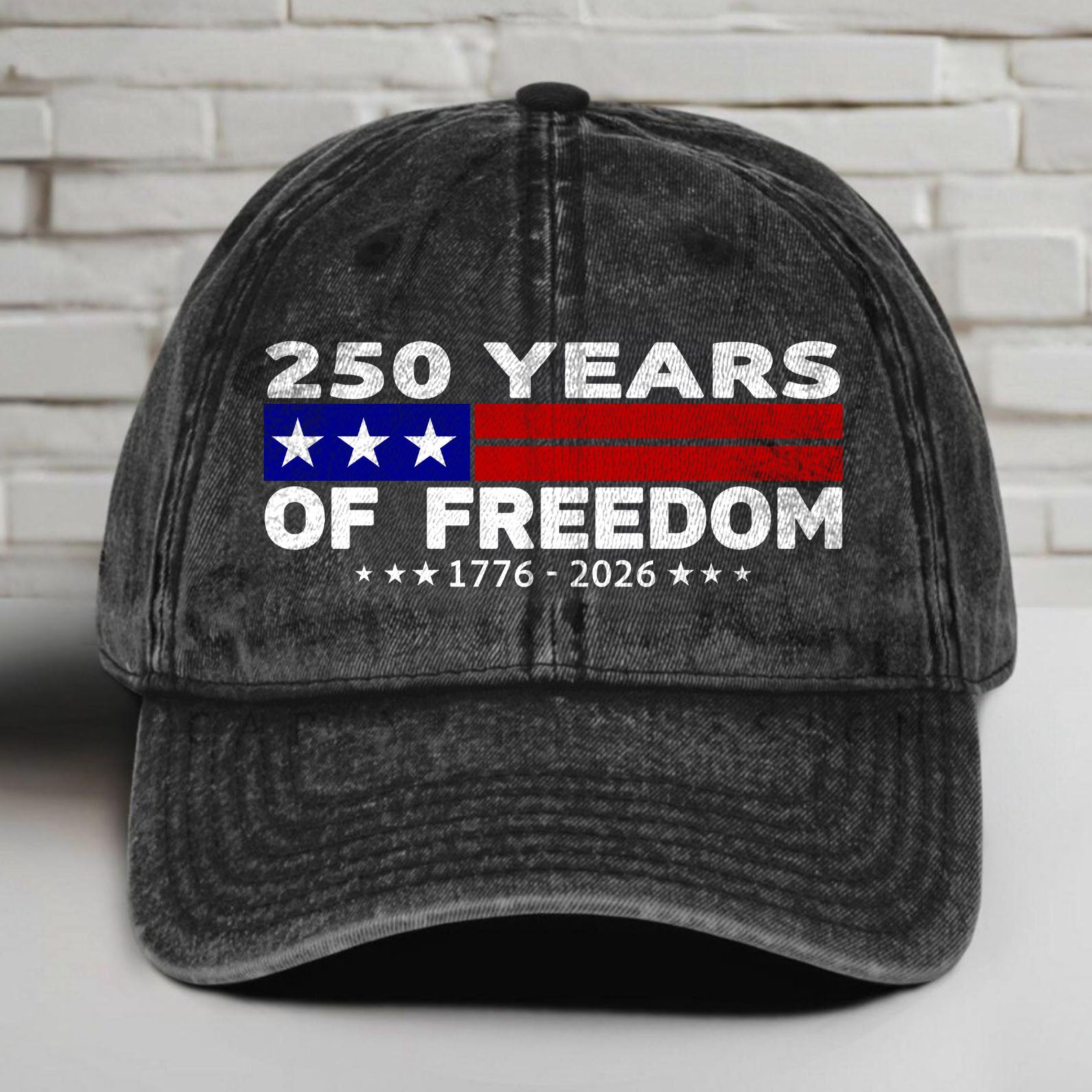 250 Years of Freedom Printed Vintage Washed Denim Baseball Cap | America 250 Anniversary Hat 683036