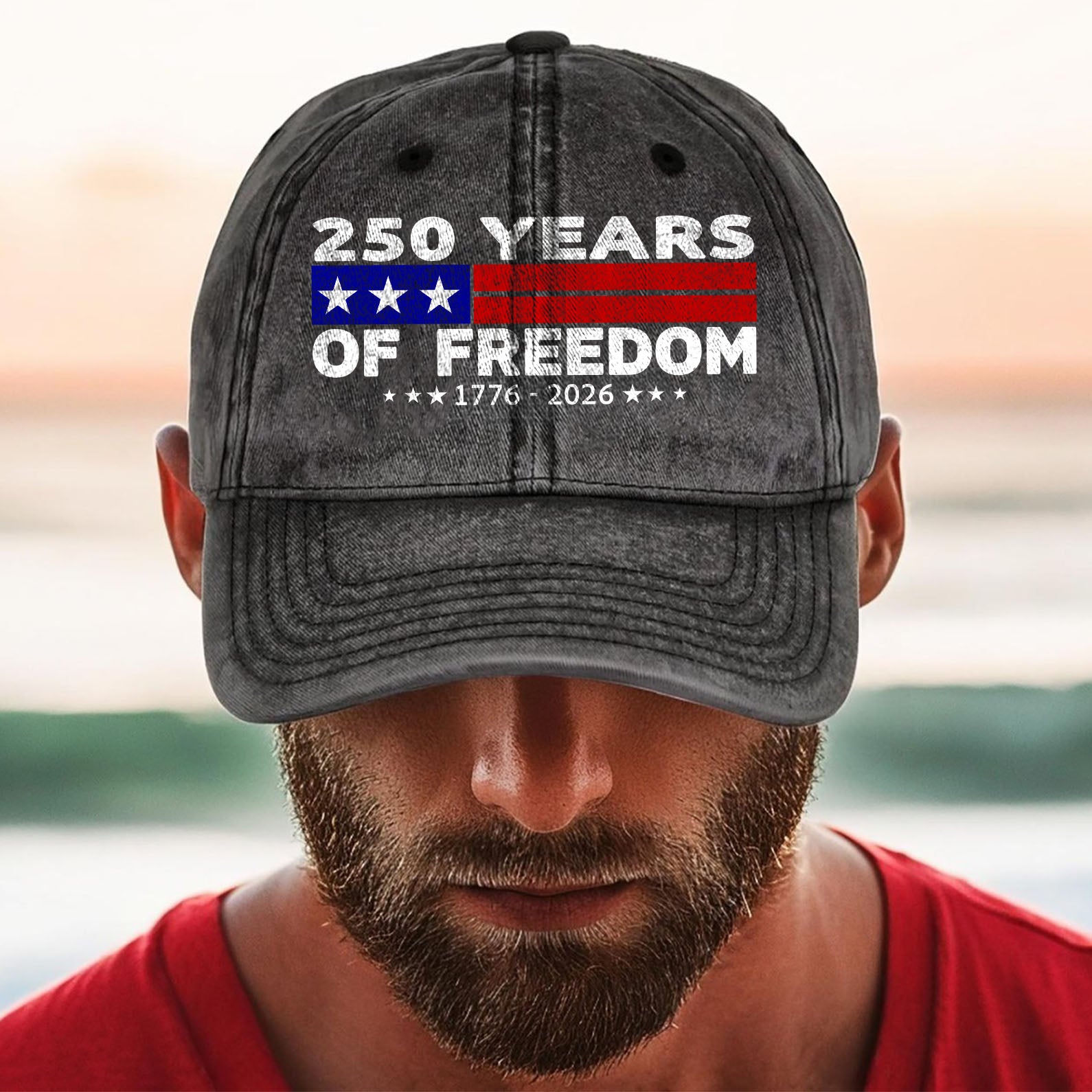 250 Years of Freedom Printed Vintage Washed Denim Baseball Cap | America 250 Anniversary Hat 683036 - Image 3