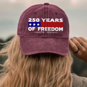 Alternative view of 250 Years of Freedom Printed Vintage Washed Denim Baseball Cap | America 250 Anniversary Hat 683036