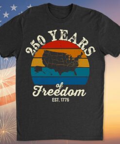 Alternative view of 250 Years Of Freedom Retro Map Shirt | Happy 250th Birthday USA | Patriotic 4th Of July Tee | America 250th Anniversary | Independence Day Shirt