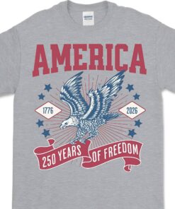Alternative view of 250 Years Of Freedom Shirt | Happy 250th Birthday USA Shirt | America 250th Anniversary Tee | Patriotic Bald Eagle T-Shirt