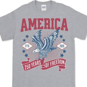 Alternative view of 250 Years Of Freedom Shirt | Happy 250th Birthday USA Shirt | America 250th Anniversary Tee | Patriotic Bald Eagle T-Shirt 682586