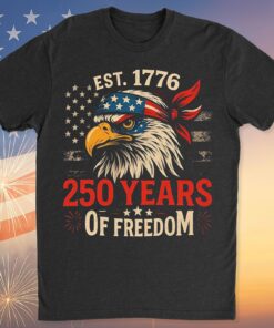 Alternative view of 250 Years Of Freedom Shirt | Happy 250th Birthday USA Shirt | America 250th Anniversary Tee | US Flag Vintage Style T-Shirt