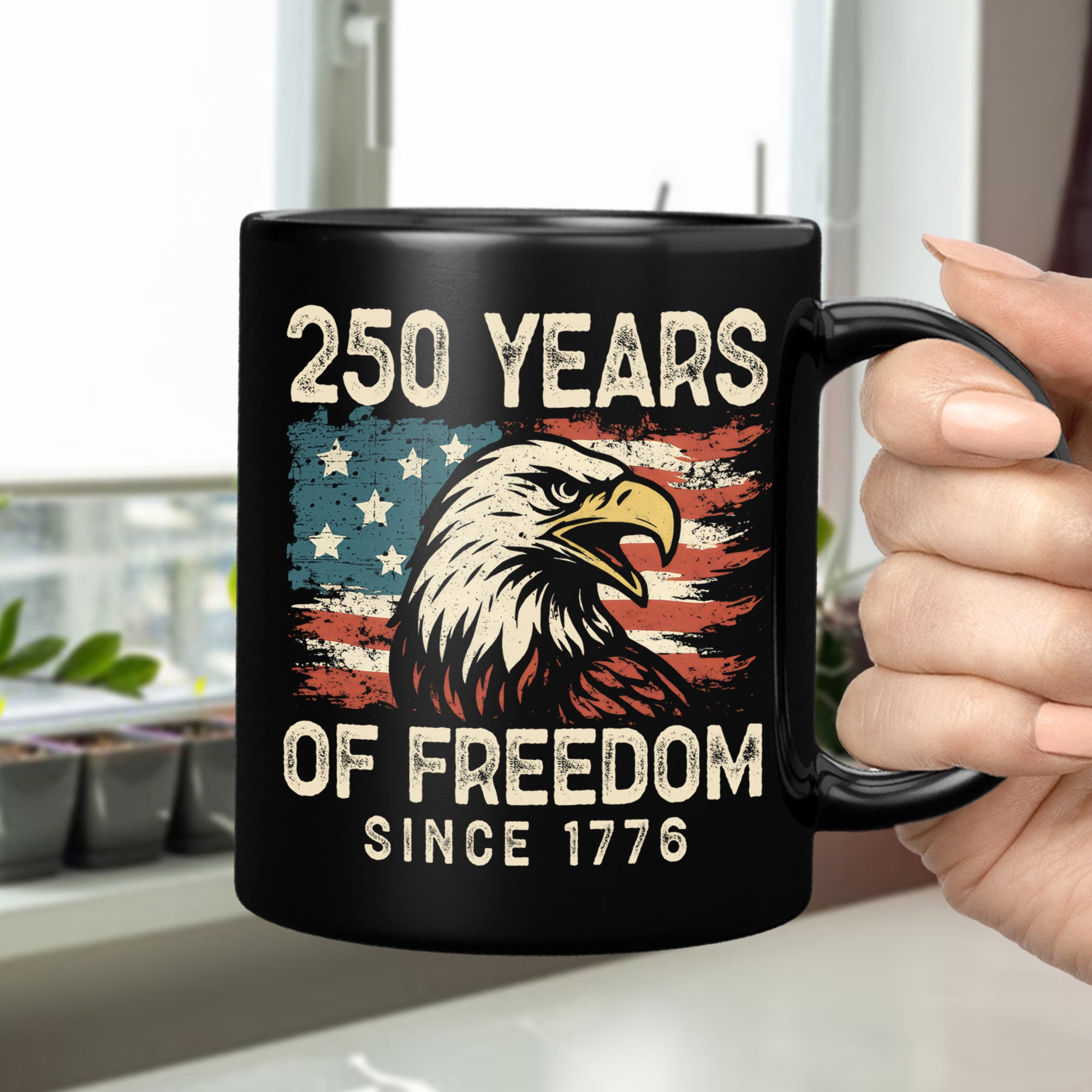 250 Years Of Freedom Since 1776 USA Bald Eagle America Flag Black Mug HA75 897370 - Image 5