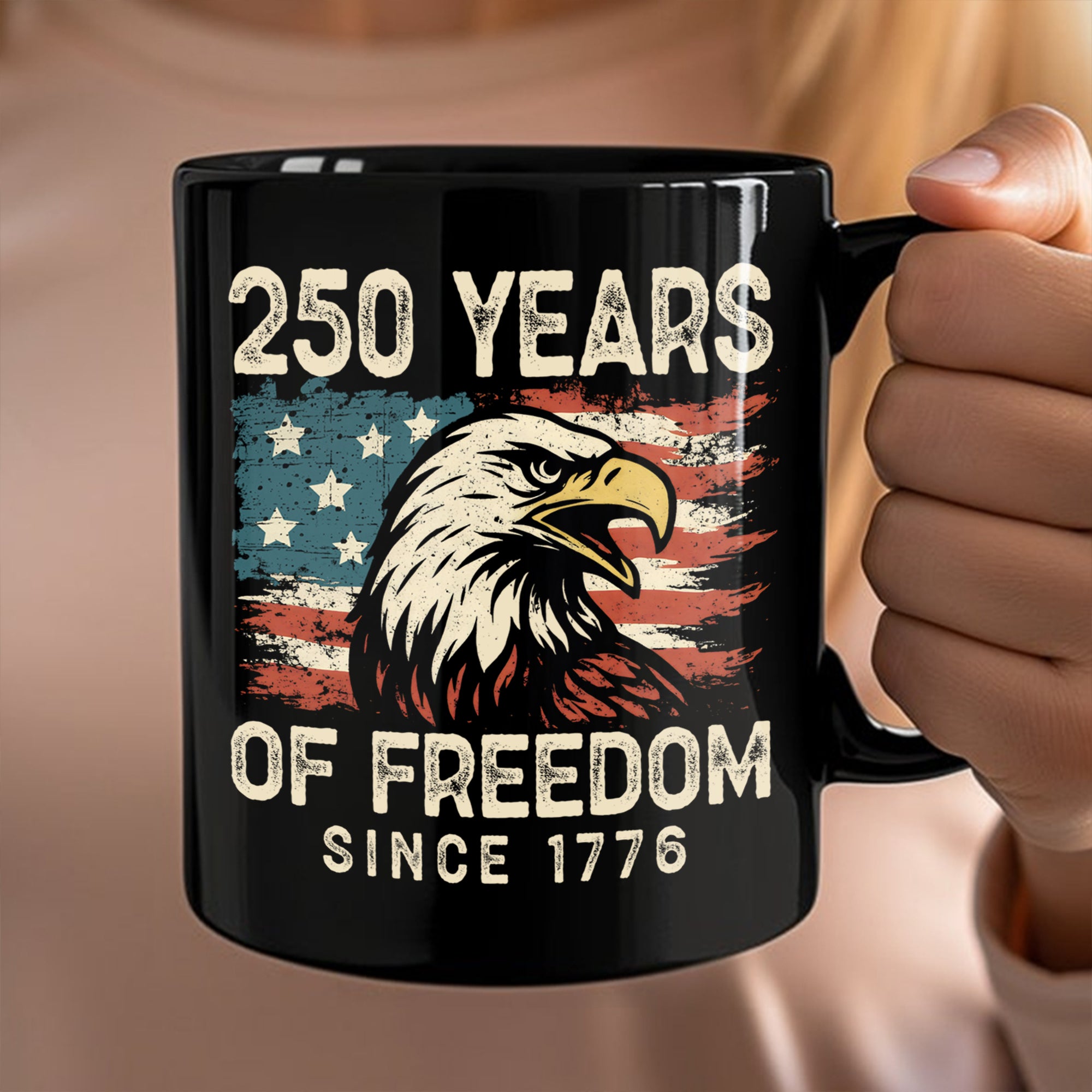 250 Years Of Freedom Since 1776 USA Bald Eagle America Flag Black Mug HA75 897370 - Image 4