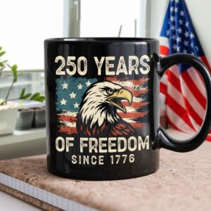 Alternative view of 250 Years Of Freedom Since 1776 USA Bald Eagle America Flag Black Mug HA75 897370
