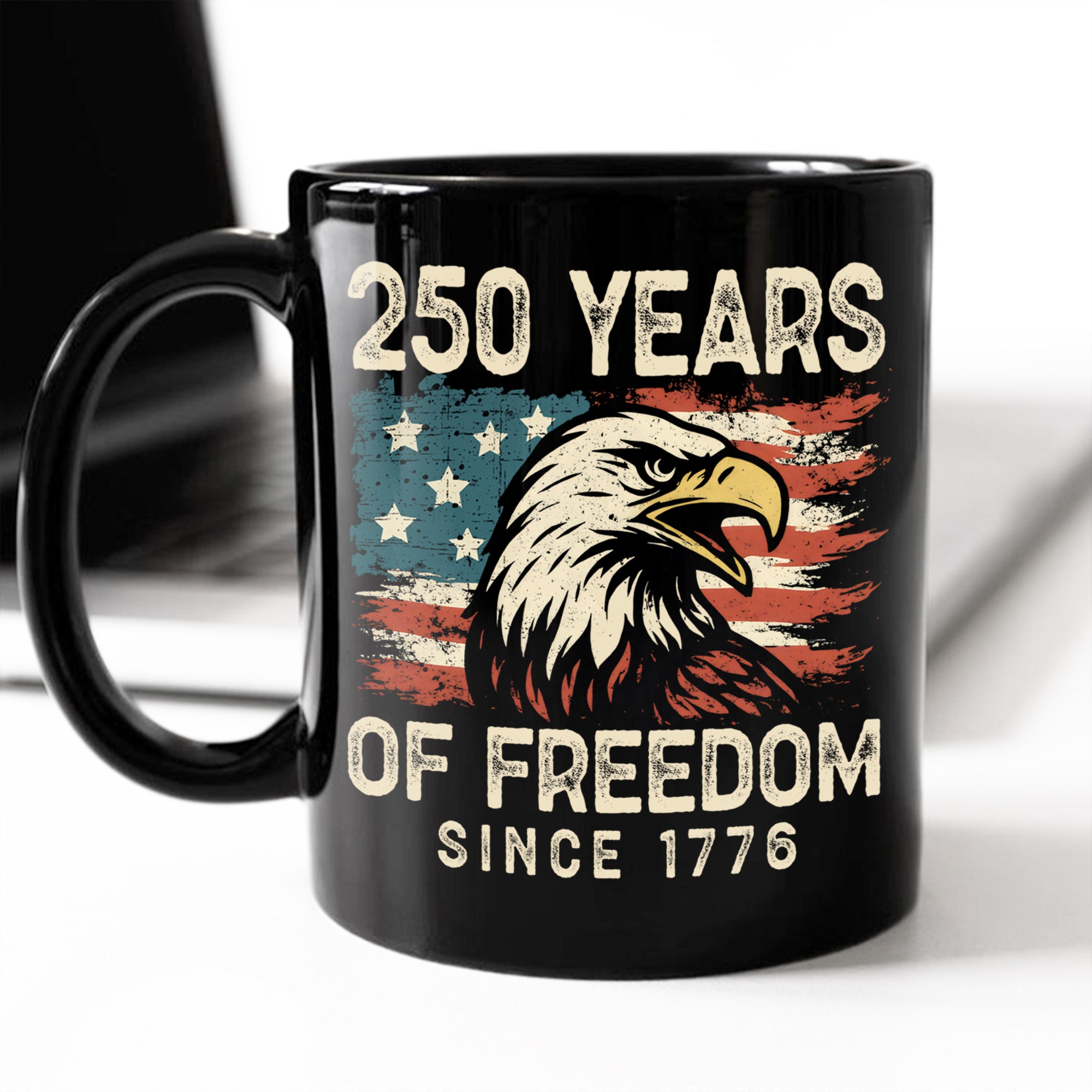 250 Years Of Freedom Since 1776 USA Bald Eagle America Flag Black Mug HA75 897370 - Image 6