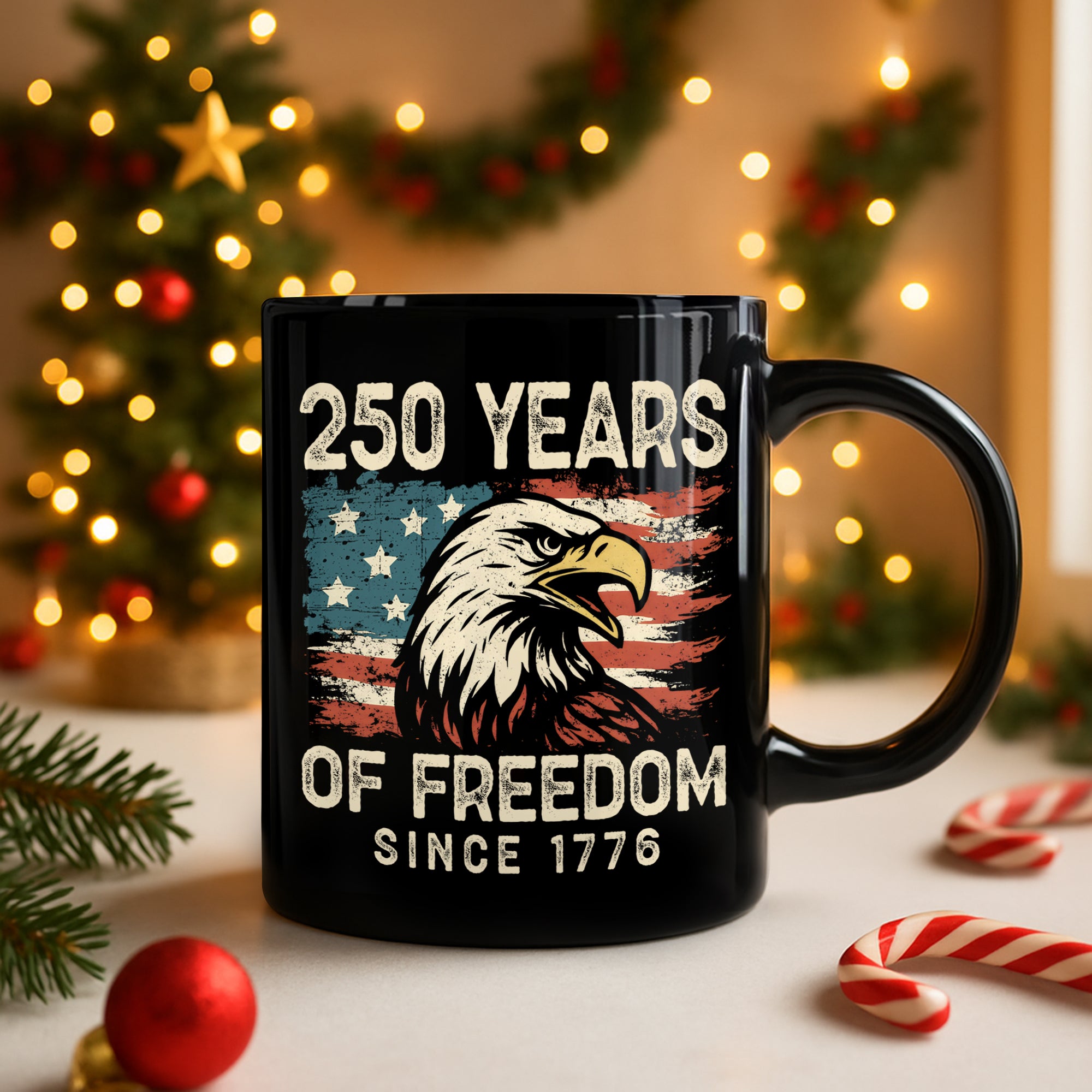 250 Years Of Freedom Since 1776 USA Bald Eagle America Flag Black Mug HA75 897370 - Image 3