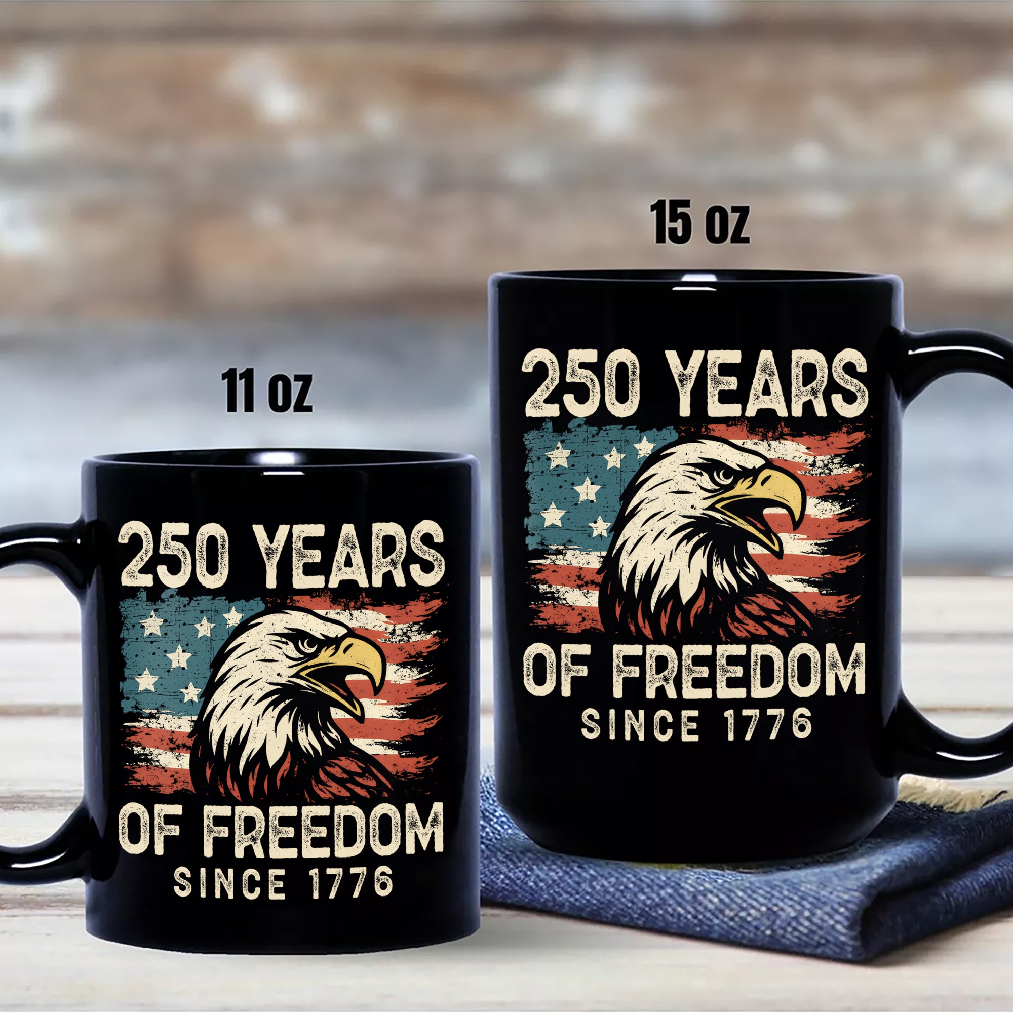 250 Years Of Freedom Since 1776 USA Bald Eagle America Flag Black Mug HA75 897370 - Image 7