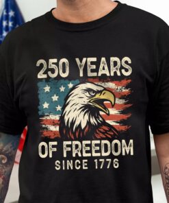 250 Years Of Freedom Since 1776 USA Bald Eagle America Flag Dark Shirt