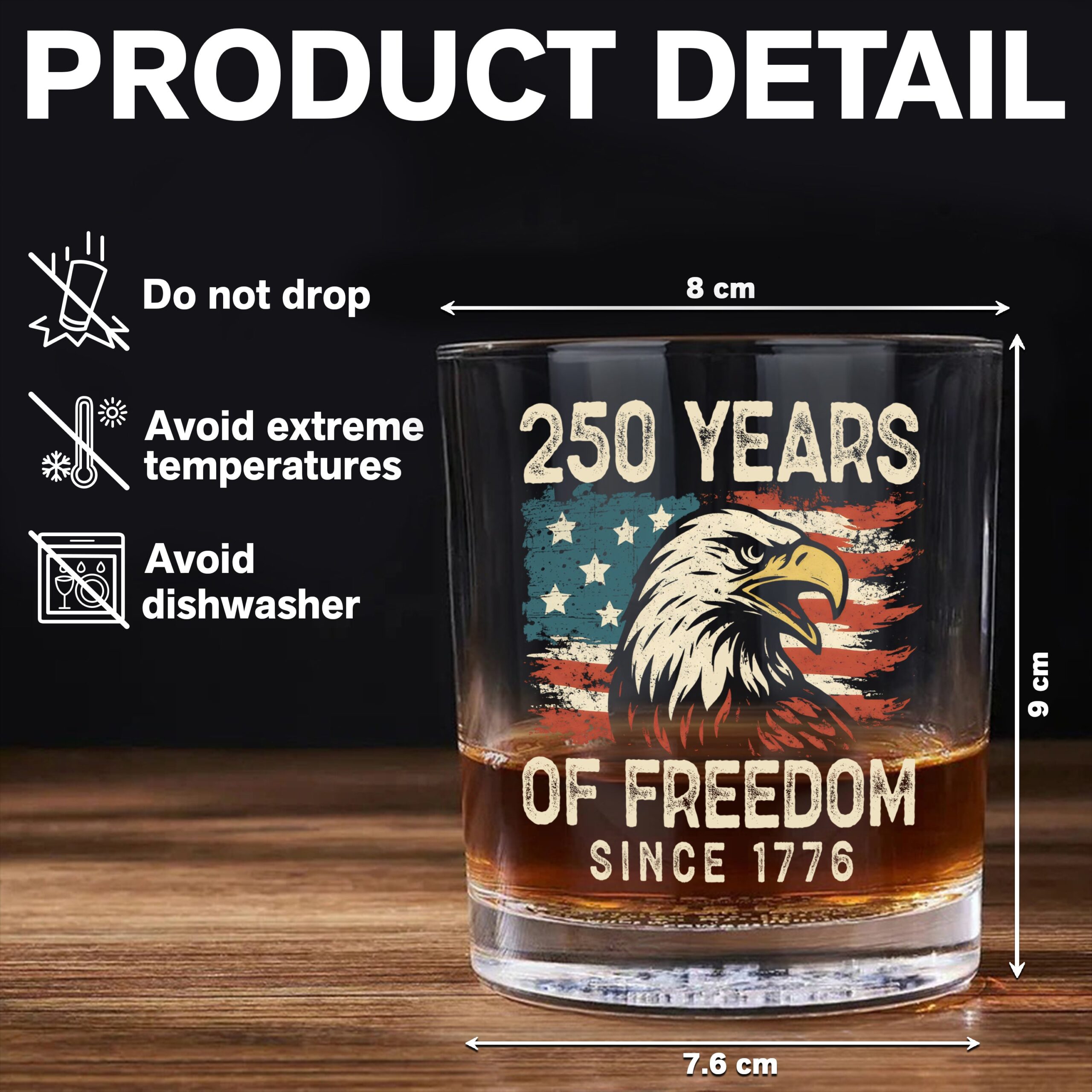250 Years Of Freedom Since 1776 USA Bald Eagle America Flag Whiskey Glass HA75 897376 - Image 7