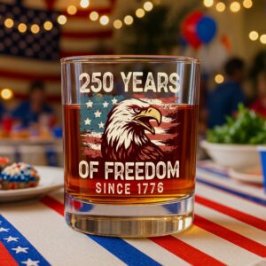 Alternative view of 250 Years Of Freedom Since 1776 USA Bald Eagle America Flag Whiskey Glass HA75 897376