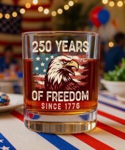 Alternative view of 250 Years Of Freedom Since 1776 USA Bald Eagle America Flag Whiskey Glass