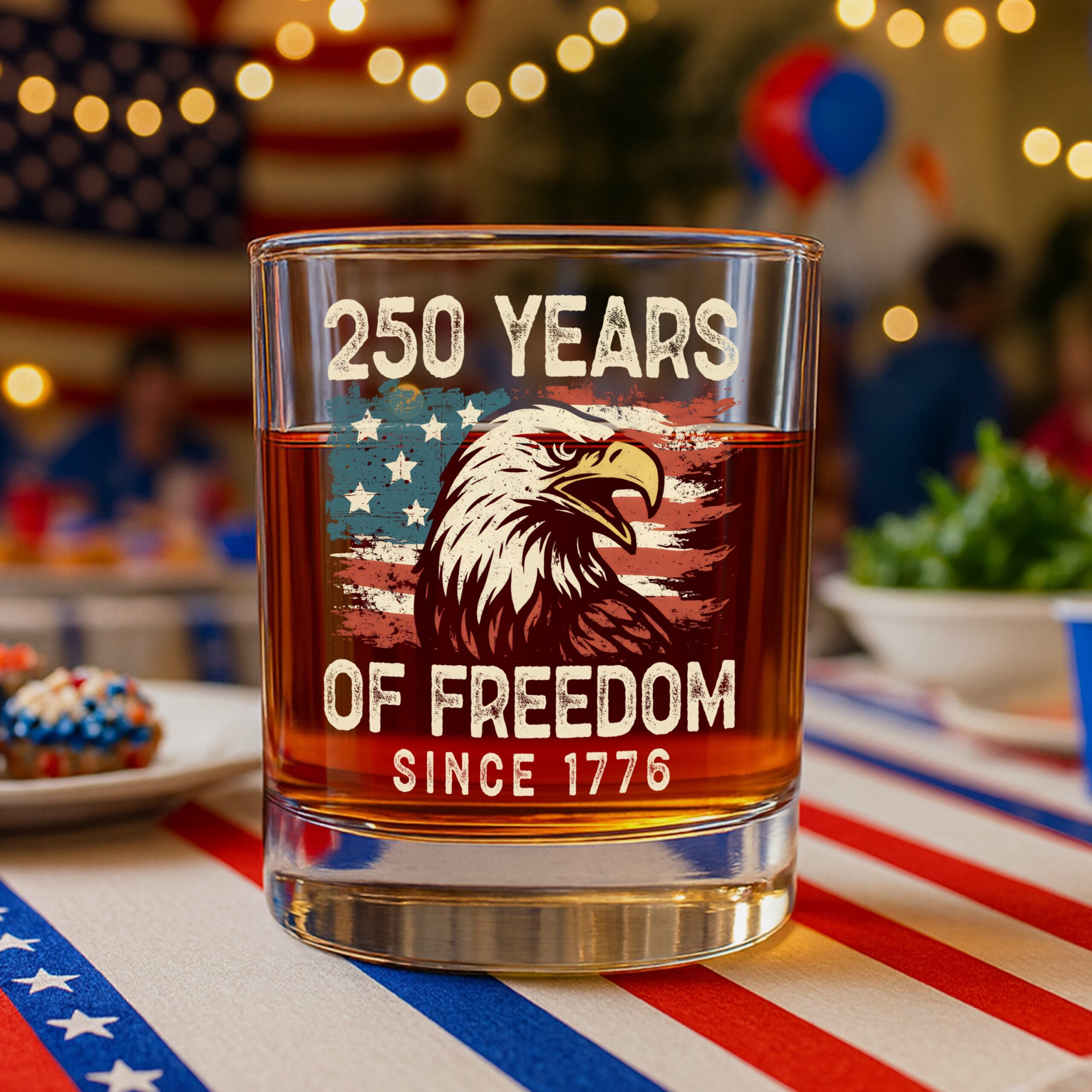 250 Years Of Freedom Since 1776 USA Bald Eagle America Flag Whiskey Glass HA75 897376 - Image 2
