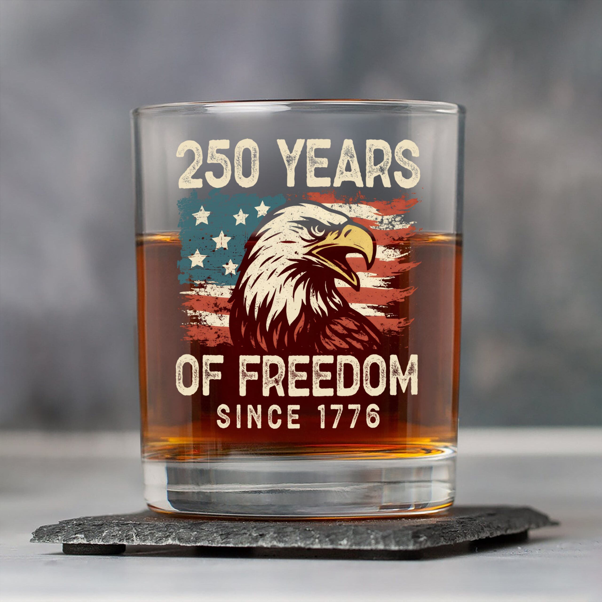 250 Years Of Freedom Since 1776 USA Bald Eagle America Flag Whiskey Glass HA75 897376 - Image 5