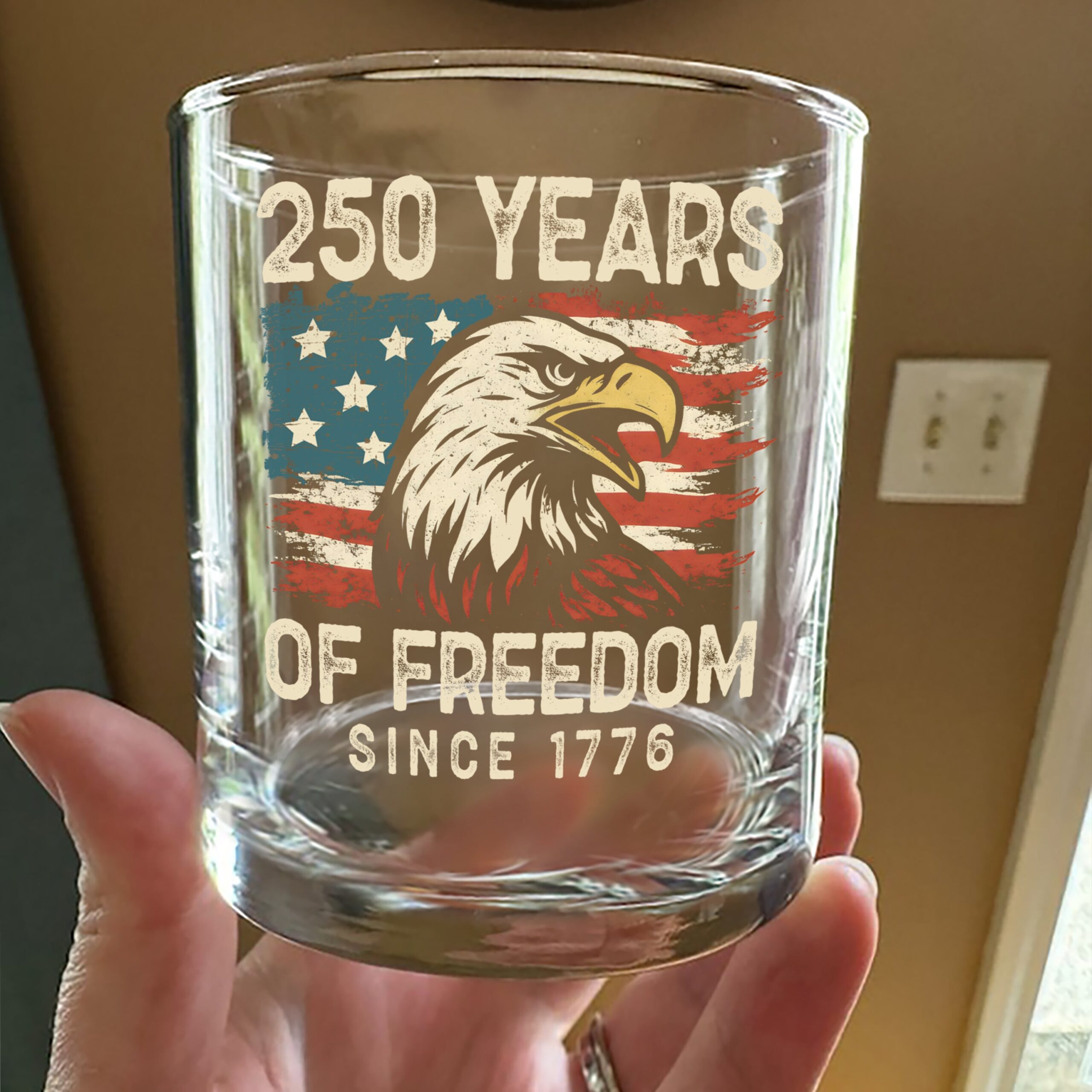 250 Years Of Freedom Since 1776 USA Bald Eagle America Flag Whiskey Glass HA75 897376 - Image 8