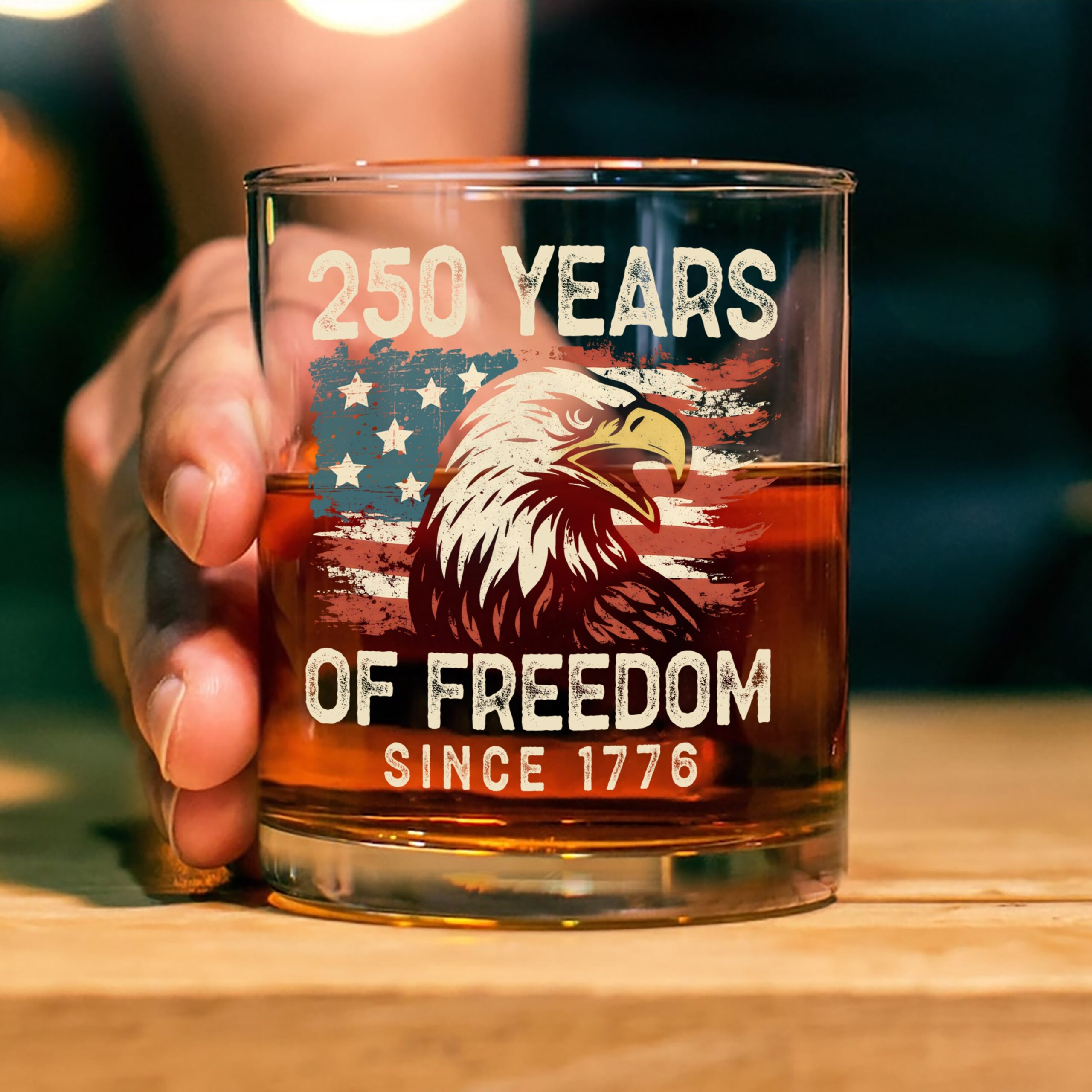 250 Years Of Freedom Since 1776 USA Bald Eagle America Flag Whiskey Glass HA75 897376 - Image 4