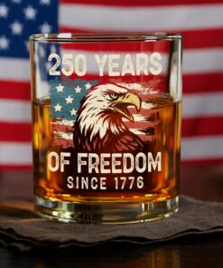 250 Years Of Freedom Since 1776 USA Bald Eagle America Flag Whiskey Glass
