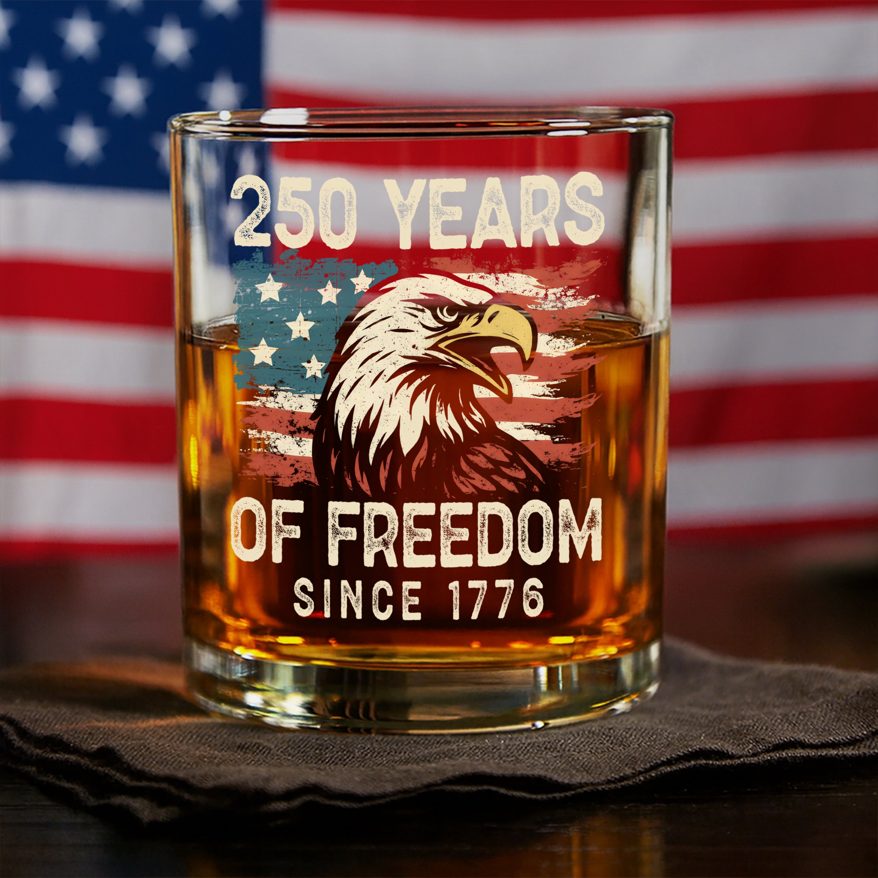 250 Years Of Freedom Since 1776 USA Bald Eagle America Flag Whiskey Glass HA75 897376