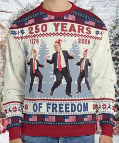 Alternative view of 250 Years Of Freedom Sweatshirt, Funny Trump Dancing Ugly Sweater, Happy 250th Birthday USA, America 250th Anniversary, Christmas All-Over-Printed Sweatshirt