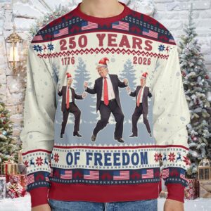Alternative view of 250 Years Of Freedom Sweatshirt, Funny Trump Dancing Ugly Sweater, Happy 250th Birthday USA, America 250th Anniversary, Christmas All-Over-Printed Sweatshirt 682648 - GOP