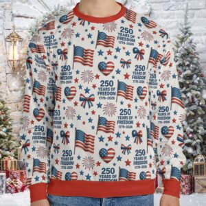 Alternative view of 250 Years of Freedom Ugly Sweater | Patriotic 1776â€“2026 Christmas All-Over-Printed Sweatshirt 683443