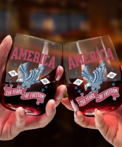 Alternative view of 250 Years Of Freedom Wine Glass | Happy 250th Birthday USA Wine Glass | America 250th Anniversary | Patriotic Bald Eagle Wine Glass