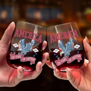 Alternative view of 250 Years Of Freedom Wine Glass | Happy 250th Birthday USA Wine Glass | America 250th Anniversary | Patriotic Bald Eagle Wine Glass 682586