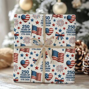 250 Years of Freedom Wrapping Paper, Patriotic 1776â€“2026 Wrapping Paper, Christmas Wrapping Paper 683443