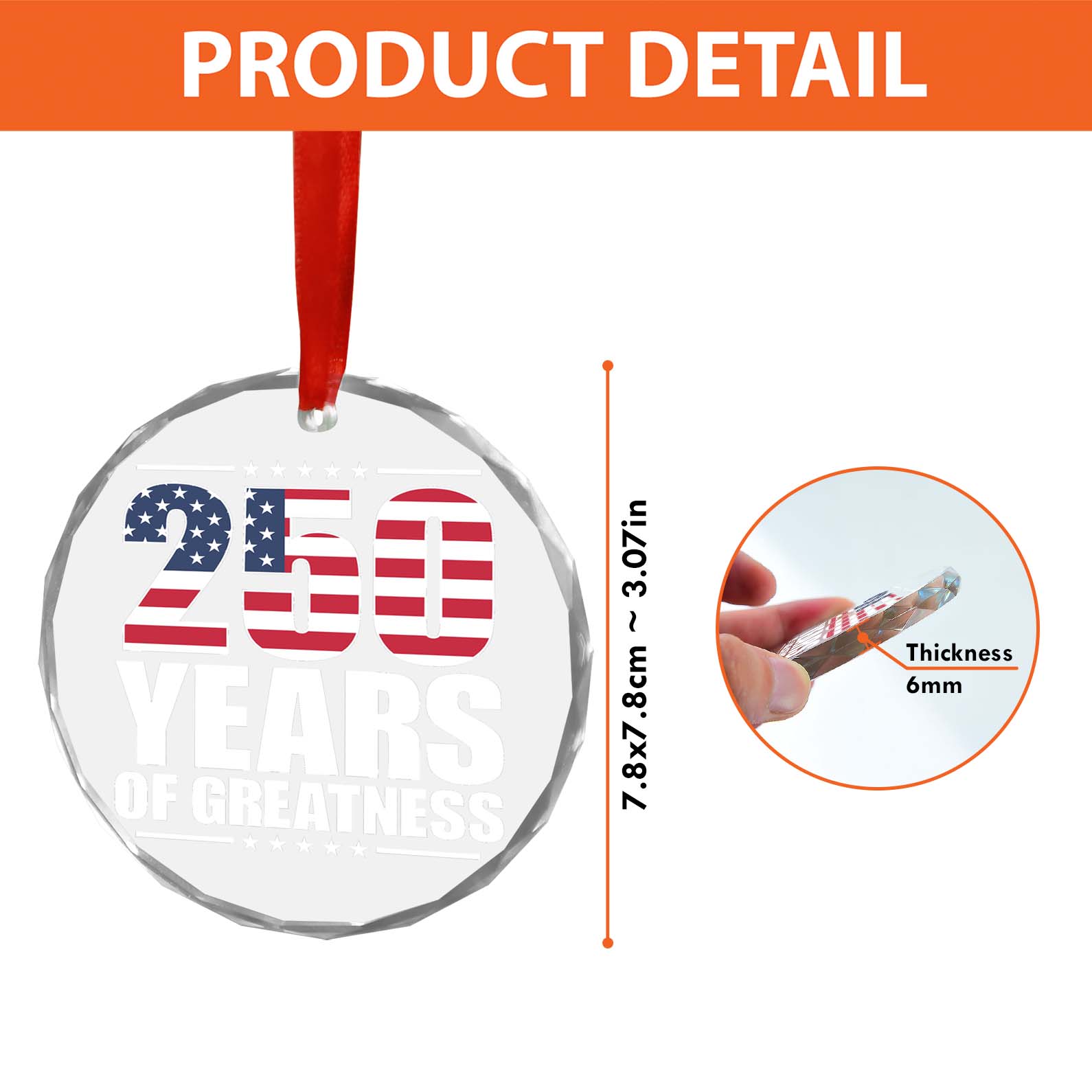 250 Years Of Greatness Glass Ornament | America 250 Anniversary | Happy 250th Birthday USA | Patriotic 4th Of July Glass Ornament For Christmas Decor 682670 - Image 4