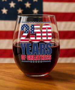 Alternative view of 250 Years of Greatness USA Flag Patriotic 1776-2026 Anniversary Wine Glass