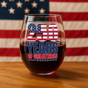 Alternative view of 250 Years of Greatness USA Flag Patriotic 1776-2026 Anniversary Wine Glass LM32 895229