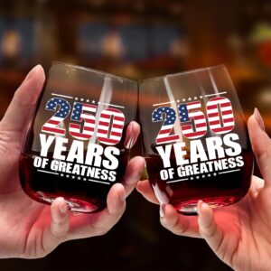 Alternative view of 250 Years Of Greatness Wine Glass| America 250 Anniversary | Happy 250th Birthday USA | Patriotic 4th Of July Wine Glass 682670
