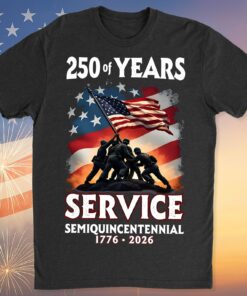 Alternative view of 250 Years Of Service Semiquincentennial Shirt | Happy 250th Birthday USA | Patriotic 4th Of July Tee | America 250th Anniversary | Independence Day Shirt