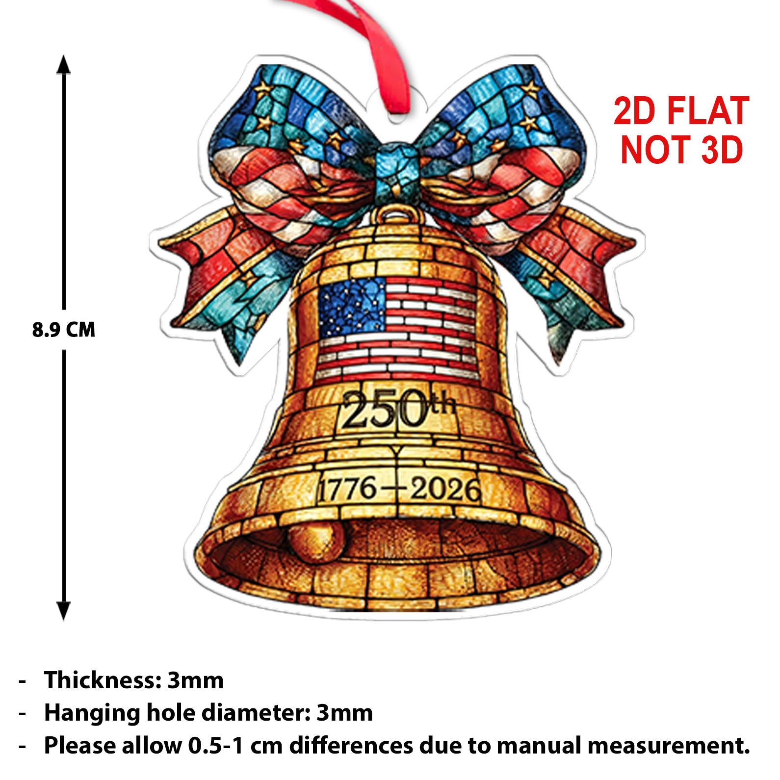 250 Years of the USA Acrylic Ornament | 1776–2026 Liberty Bell Ornament for Christmas Decor 683252 - Image 3