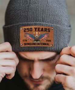 Alternative view of 250 Years Semiquincentennial Knit Leather Patch Beanie | America 250 Years Anniversary | Print Leather Patch Hat