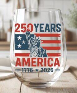 Alternative view of 250 Years USA 1776-2026 Wine Glass | Happy 250th Birthday USA Wine Glass | America 250th Anniversary | Independence Day Wine Glass