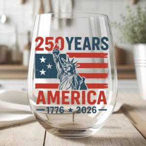 Alternative view of 250 Years USA 1776-2026 Wine Glass | Happy 250th Birthday USA Wine Glass | America 250th Anniversary | Independence Day Wine Glass 682492