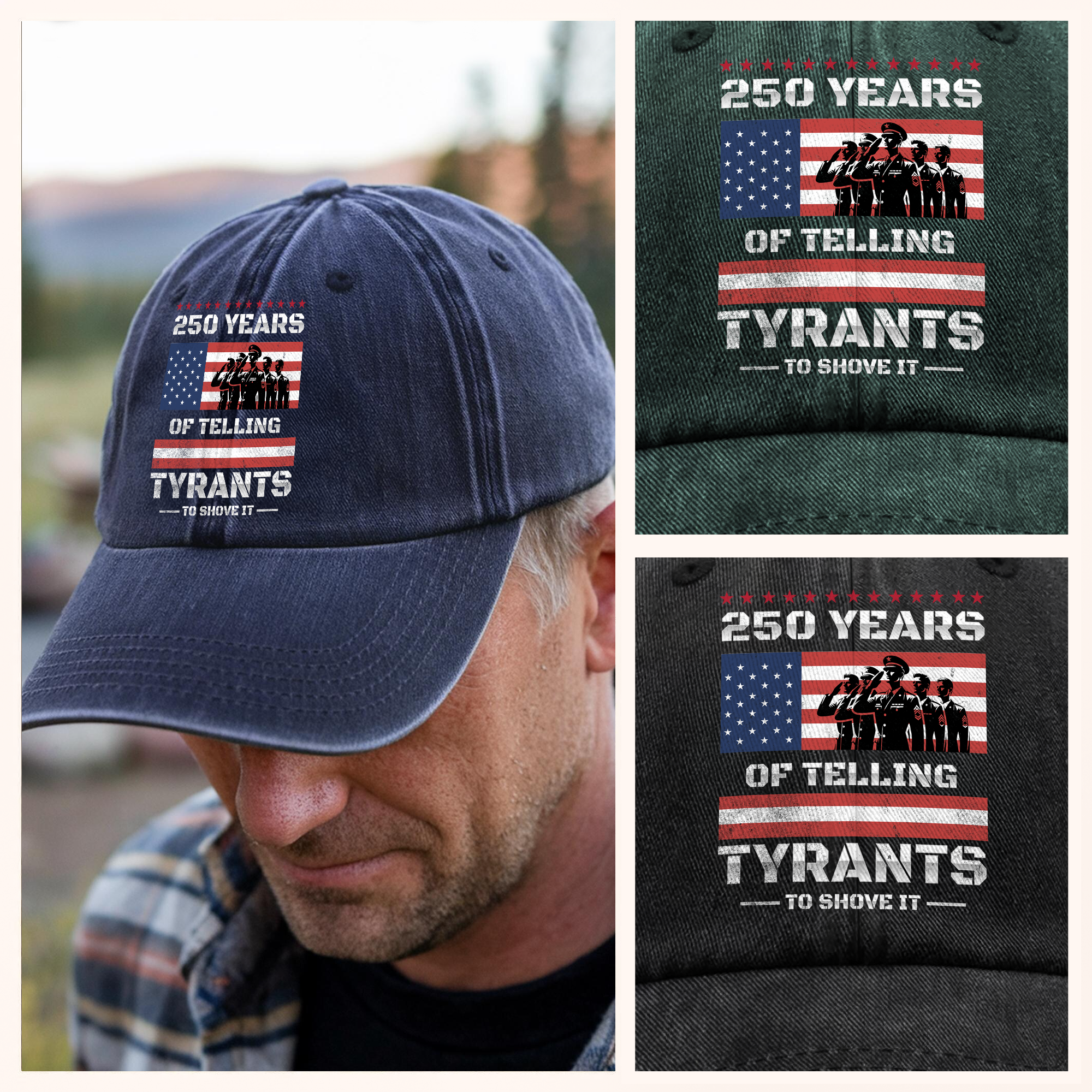 250 Years USA 250th Anniversary America Celebration Washed Baseball Denim Cap CH07 896750 - Image 3