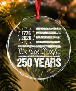 Alternative view of 250 Years USA 250th Birthday 1776-2026 Eagle Flag Glass Ornament