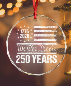 250 Years USA 250th Birthday 1776-2026 Eagle Flag Glass Ornament