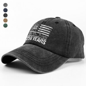 Alternative view of 250 Years USA 250th Birthday 1776-2026 Eagle Flag Washed Denim Baseball Cap HO82 894572