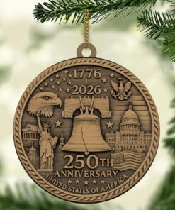 250 Years USA Anniversary 1776-2026 Wood Ornament | Patriotic 4th of July Decoration | Happy 250th Birthday America Ornament