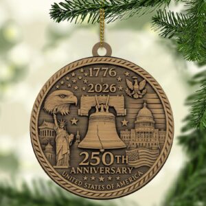 250 Years USA Anniversary 1776â€“2026 Wood Ornament | Patriotic 4th of July Decoration | Happy 250th Birthday America Ornament 682759