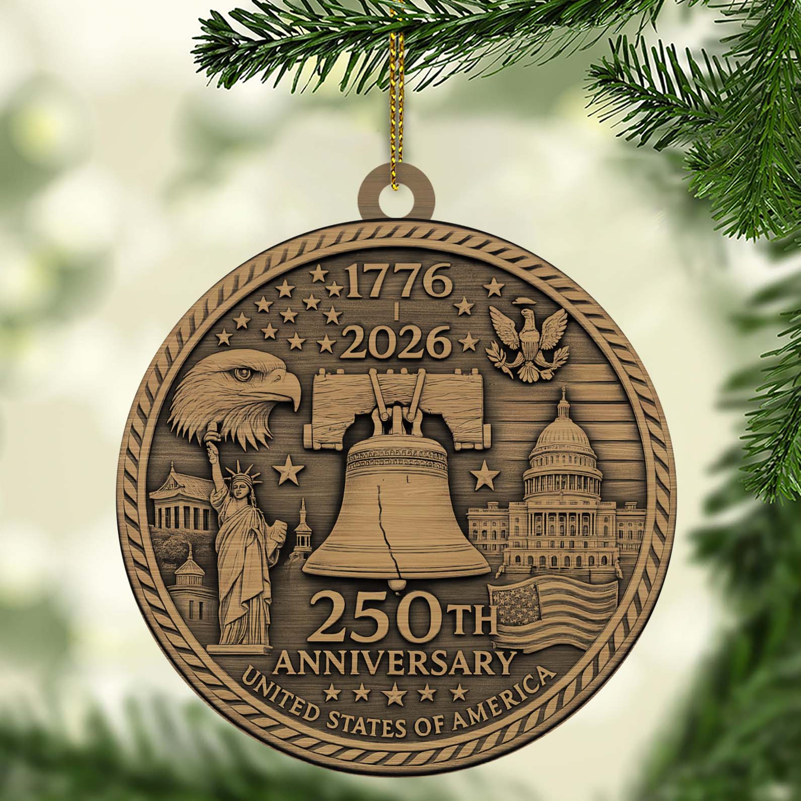 250 Years USA Anniversary 1776â€“2026 Wood Ornament | Patriotic 4th of July Decoration | Happy 250th Birthday America Ornament 682759