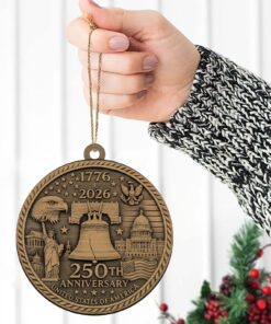 Alternative view of 250 Years USA Anniversary 1776-2026 Wood Ornament | Patriotic 4th of July Decoration | Happy 250th Birthday America Ornament