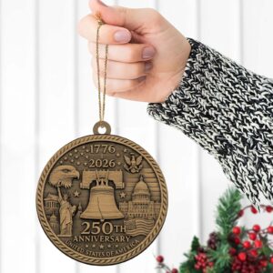 Alternative view of 250 Years USA Anniversary 1776â€“2026 Wood Ornament | Patriotic 4th of July Decoration | Happy 250th Birthday America Ornament 682759
