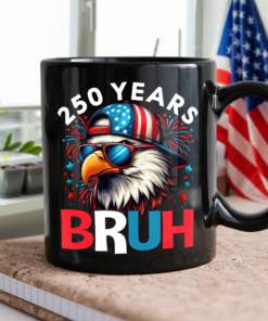 Alternative view of 250 Years USA Bruh 250th Birthday 1776-2026 Eagle Flag Black Mug